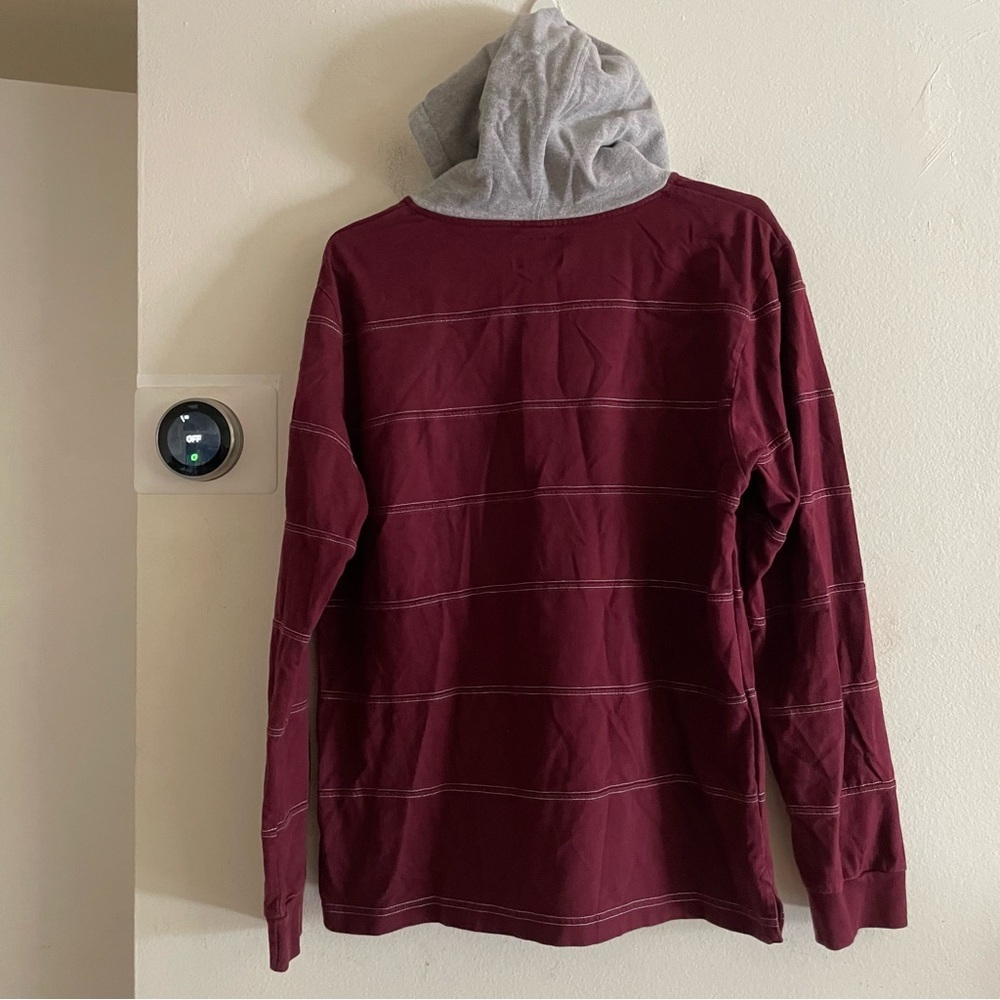 Stussy Maroon and Gray Hooded Long Sleeve Shirt size medium